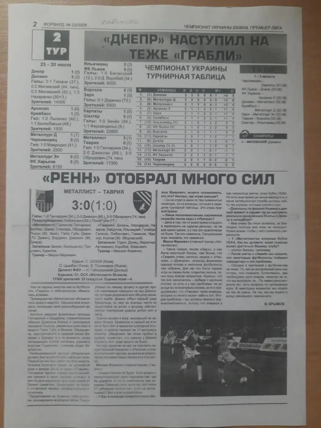 (5628) копия, отчет крым издания Металлист Харьков-Таврия Симферополь 30.07.2008