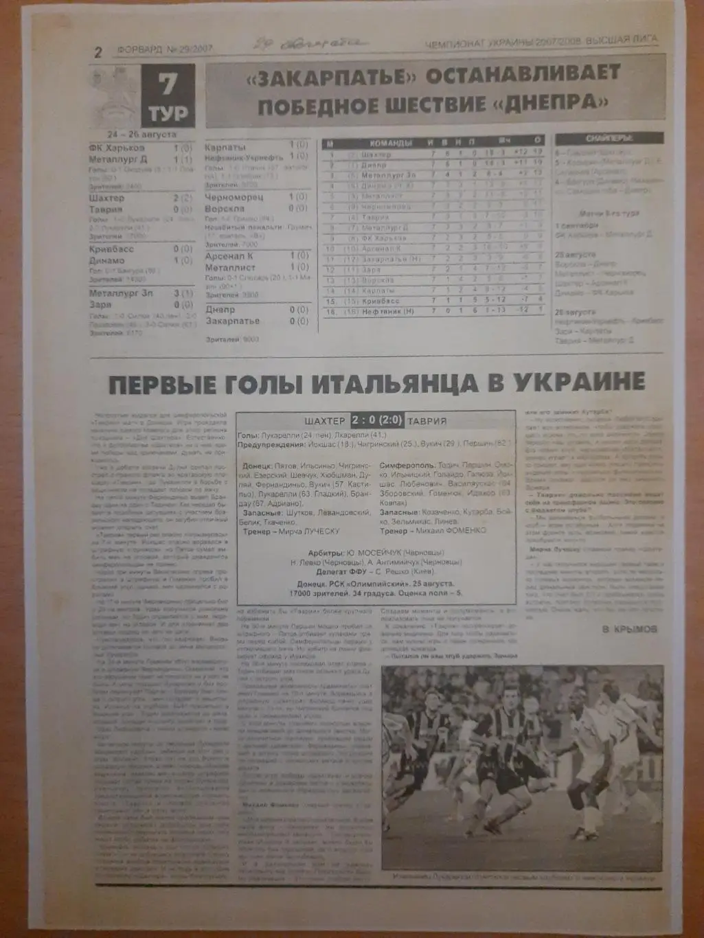 (5596) копия,отчет с крым издания Шахтер Донецк - Таврия Симферополь 25.08.2007