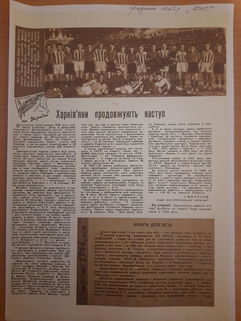 копия ФіСУкраина,Історія футболу на Україні , 1963