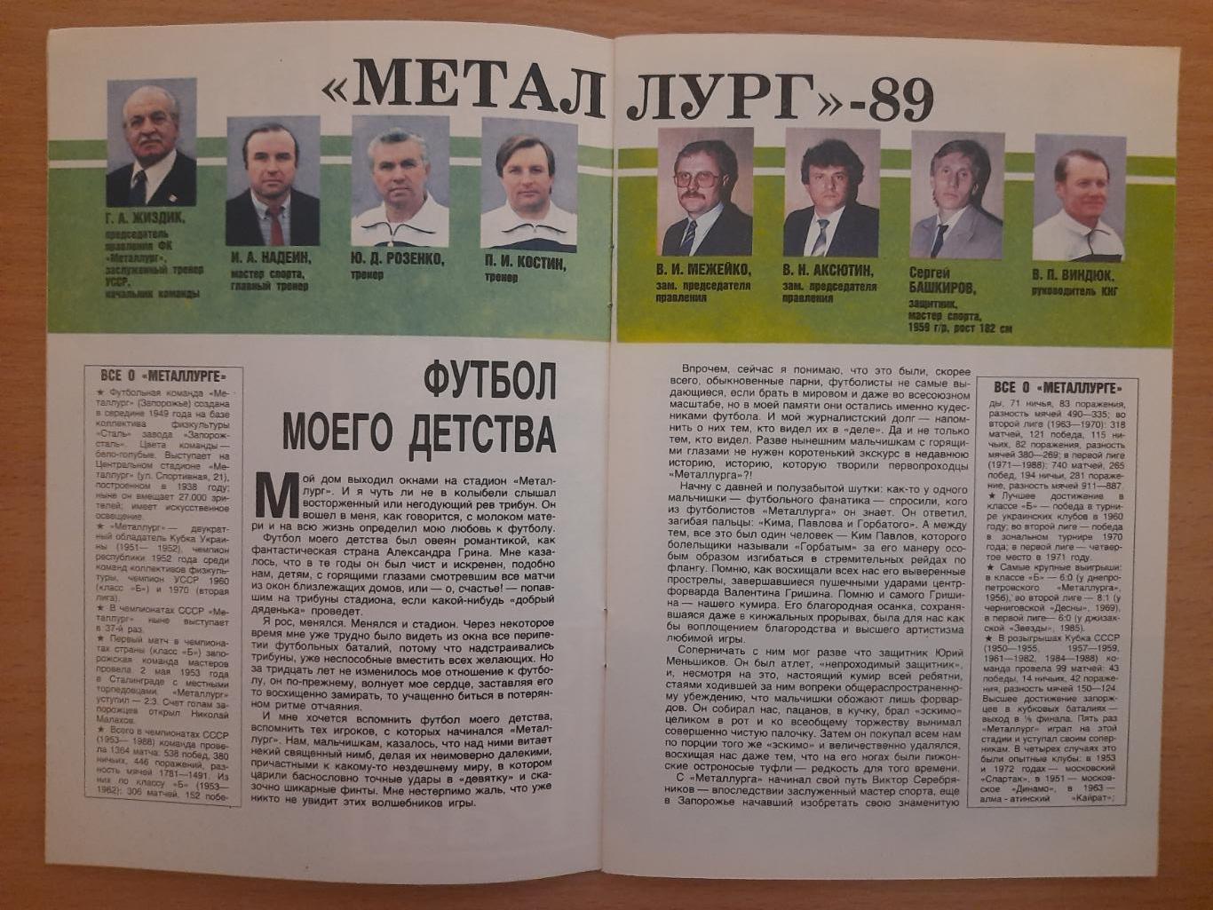 футбол,информационный бюллетень,Гол. 1989 Запорожье. 1