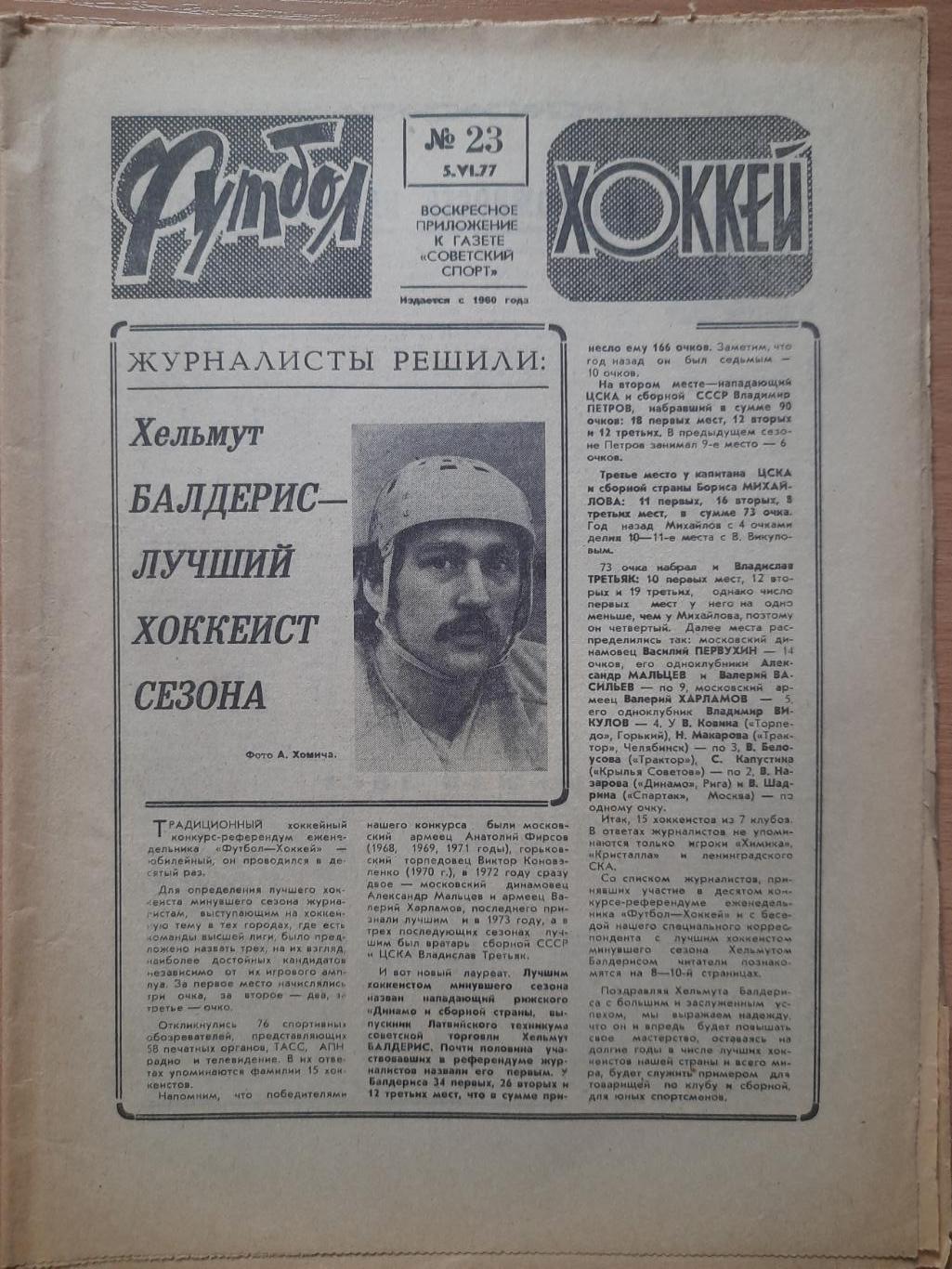 футбол-хоккей №23, 1977