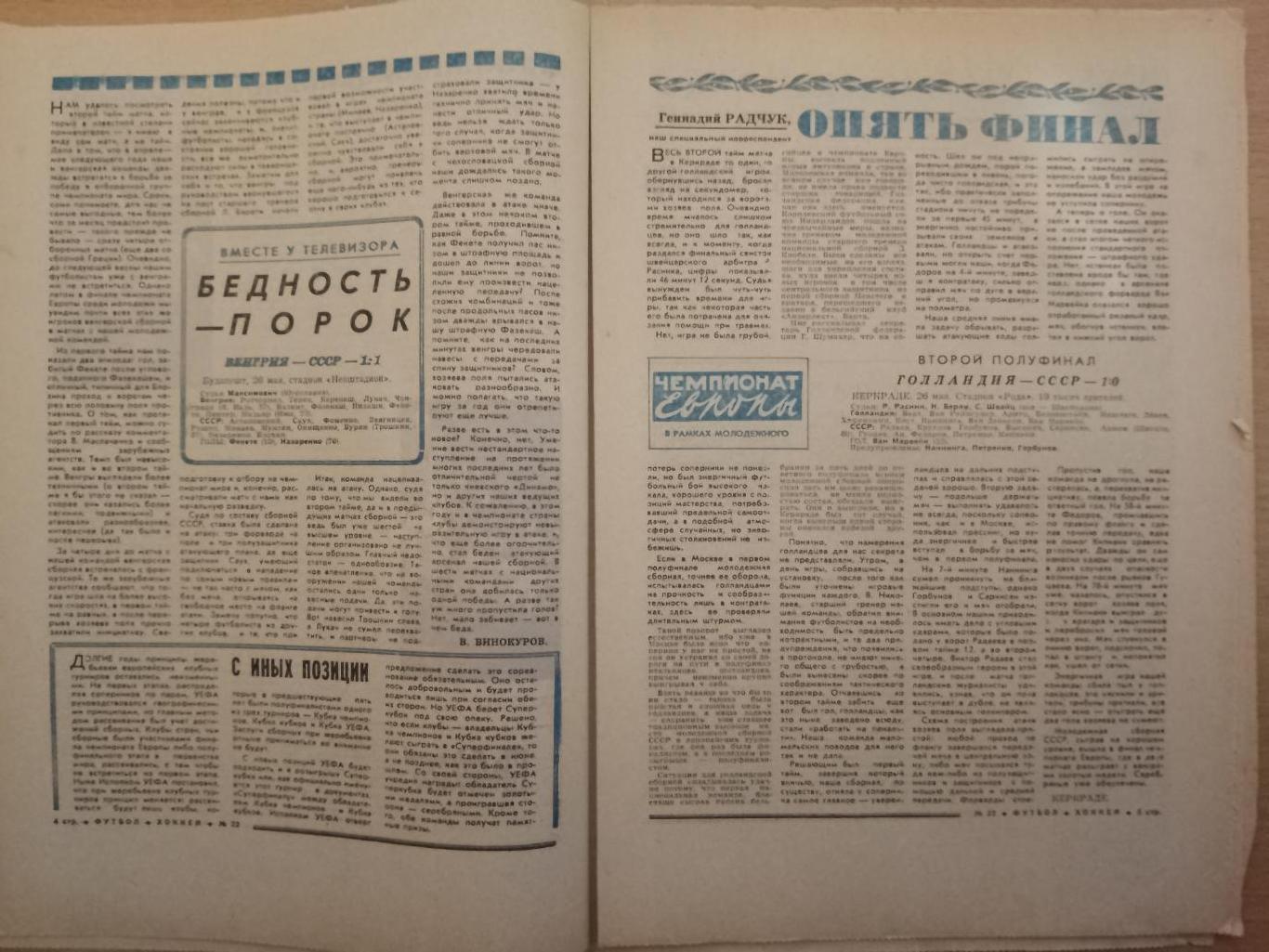 еженедельник Футбол-Хоккей #22, 1976. ЧЕ молодежь,финал,СССР-Чехословакия... 2