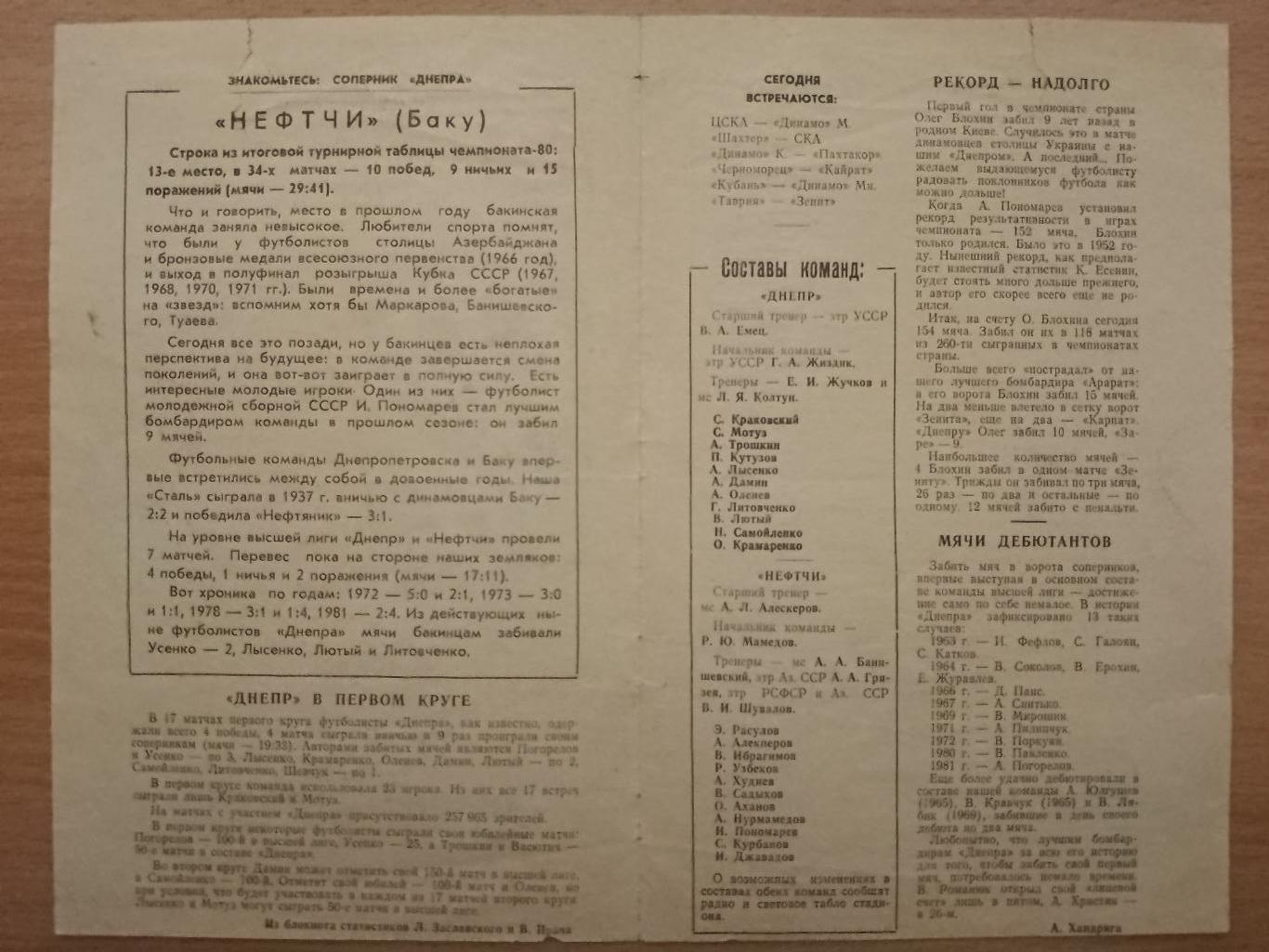 Днепр Днепропетровск-Нефтчи Баку 8.07.1981. 1