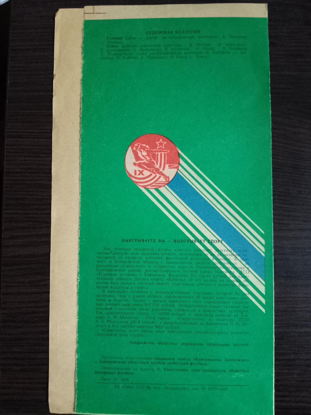 Летняя спартакиада народов СССР 20-24.07.1986,предварительный турнир.,2 подгрупа 1