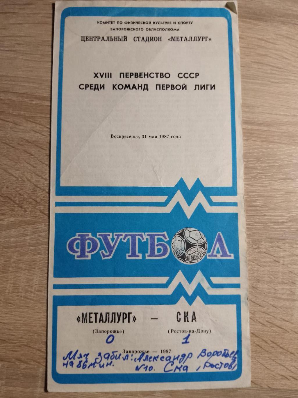 Металлург Запорожье сезон 1987, 21 программа. 1