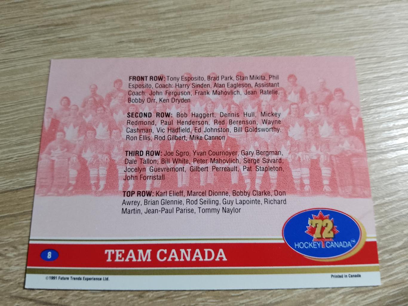 карточка Суперсерия 1972/Hockey Canada 72. №8 Team Canada/сб.Канады. 1