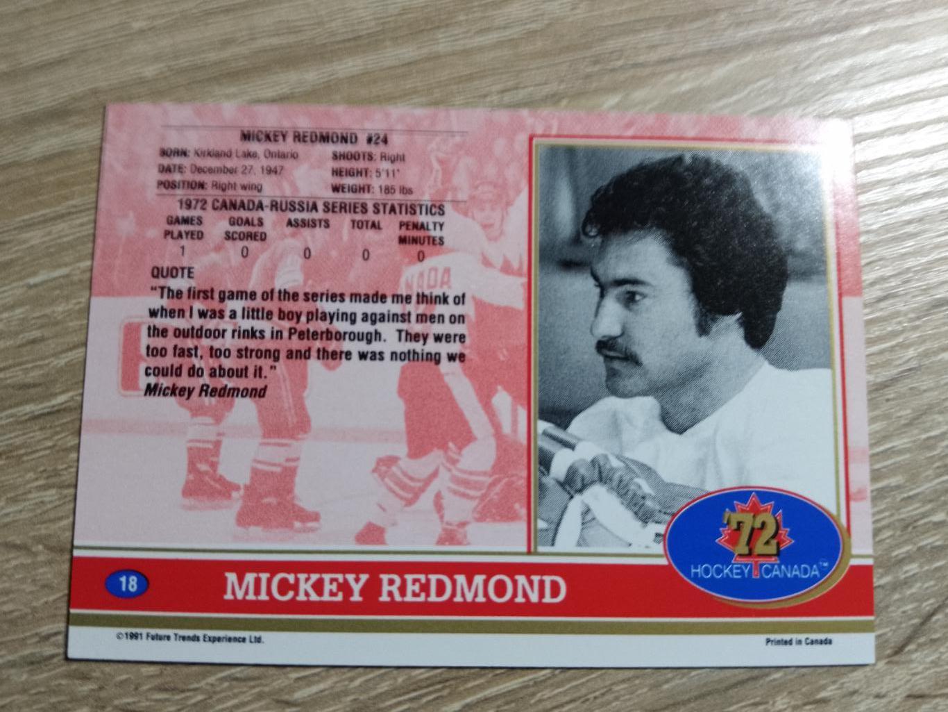 карточка Суперсерия 1972/Hockey Canada 72. №18 Mickey Redmond/М.Редмонд. 1