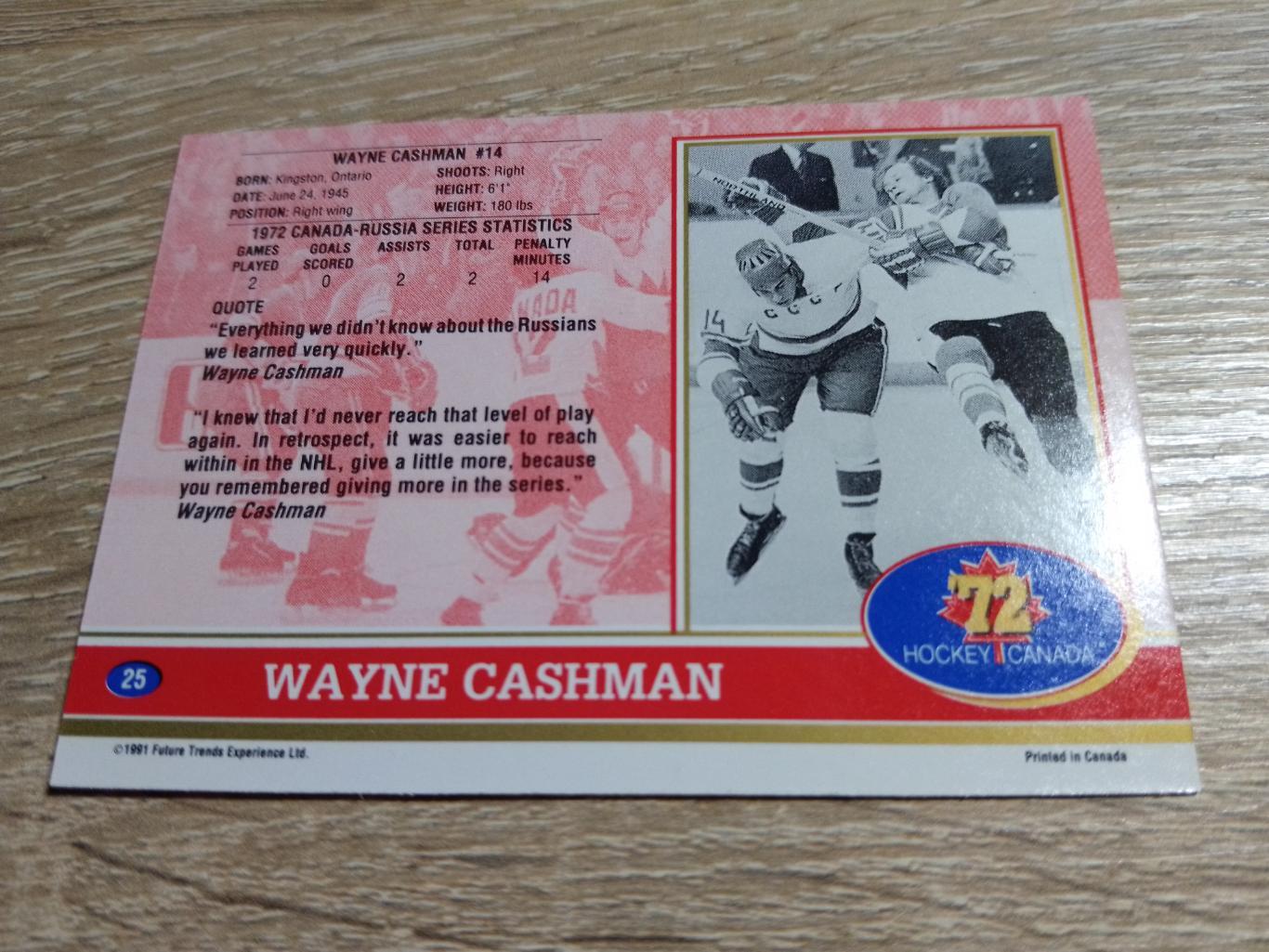 карточка Суперсерия 1972/Hockey Canada 72. №25 Weayne Cashan/У.Кешмен. 1