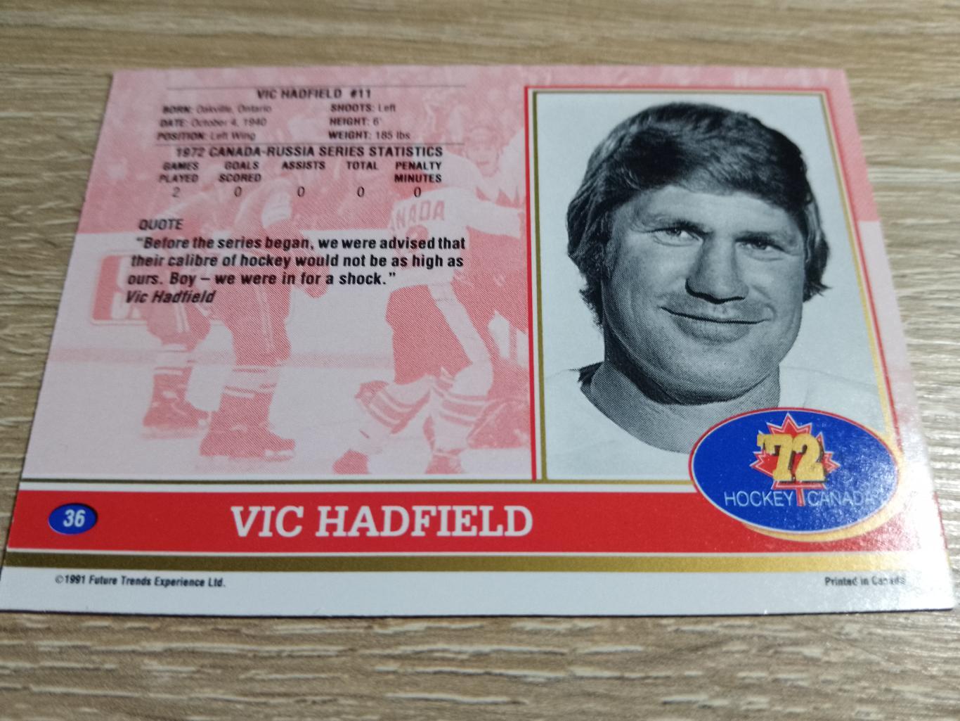 карточка Суперсерия 1972/Hockey Canada 72. №36 Vic Hadfield/Вик Хедфилд. 1