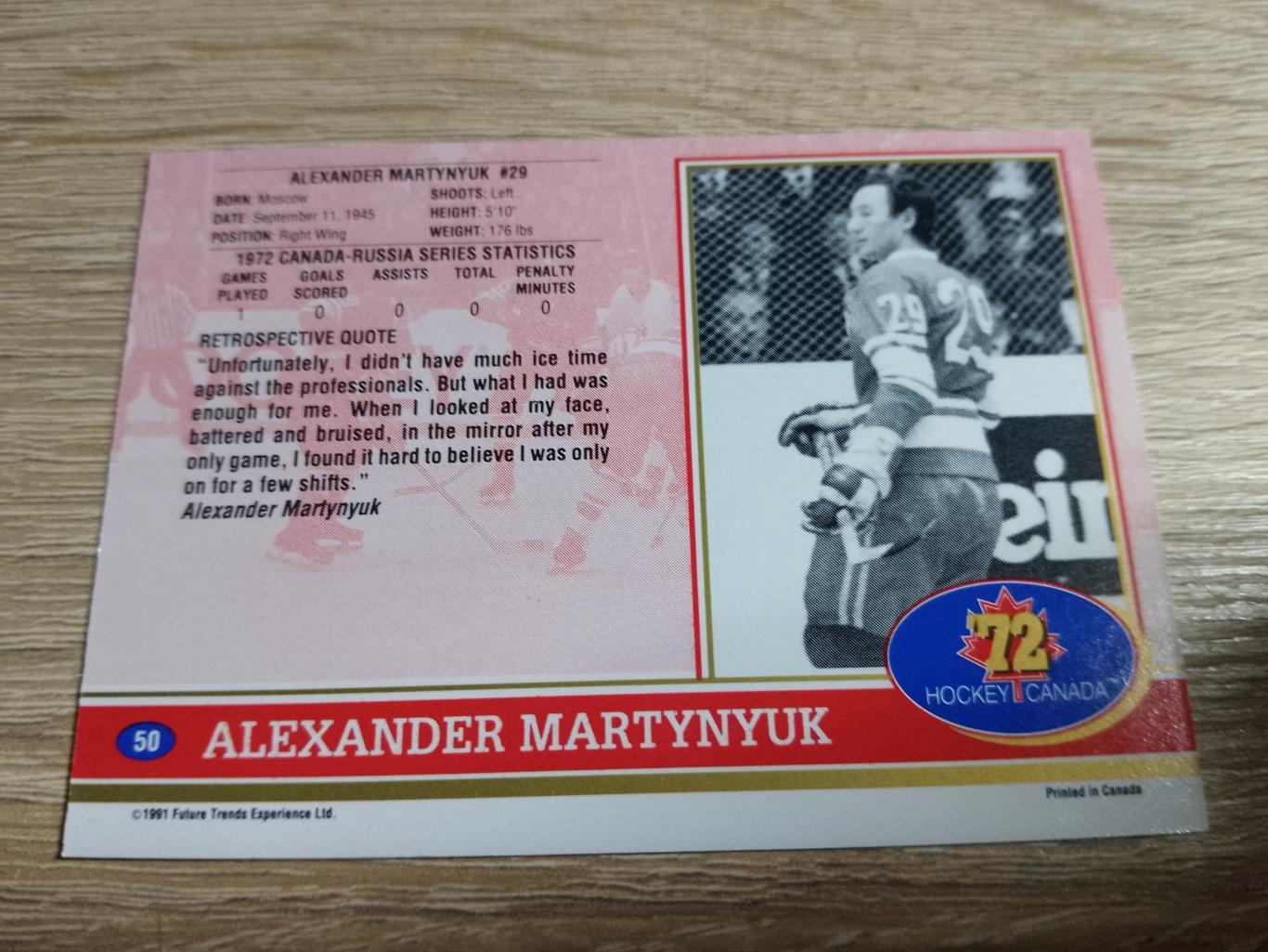 карточка Суперсерия 1972/Hockey Canada 72. №50 Alexander Martynyuk/А.Мартынюк. 1