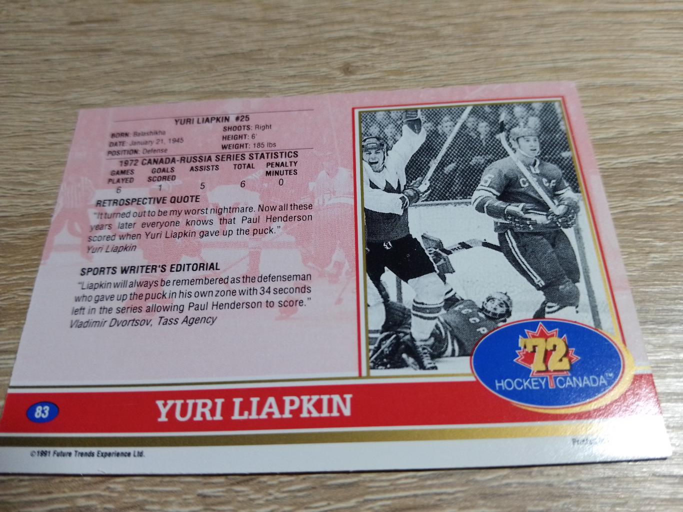 карточка Суперсерия 1972/Hockey Canada 72. №83 Yuri Liapkin/Ю.Ляпкин. 1