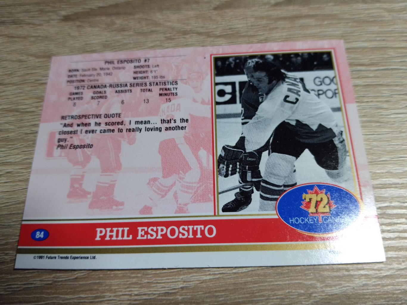 карточка Суперсерия 1972/Hockey Canada 72. №84.Pfil Esposito. 1