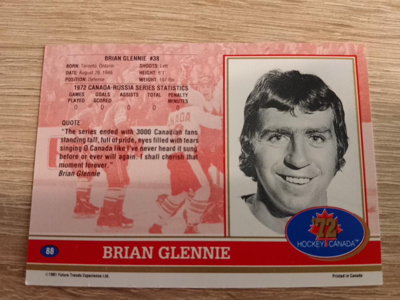 карточка Суперсерия 1972/Hockey Canada 72. №88 Brian Glennie/Брайан Гленье 1