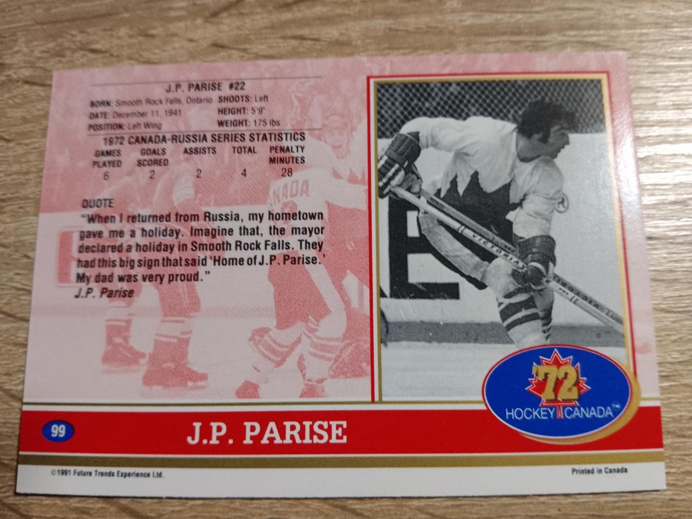 карточка Суперсерия 1972/Hockey Canada 72. №99 J.P.Parise/Жан-Поль Паризе 1