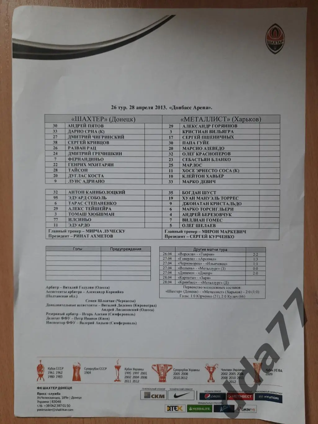Шахтер Донецк - Металлист Харьков 28.04.2013
