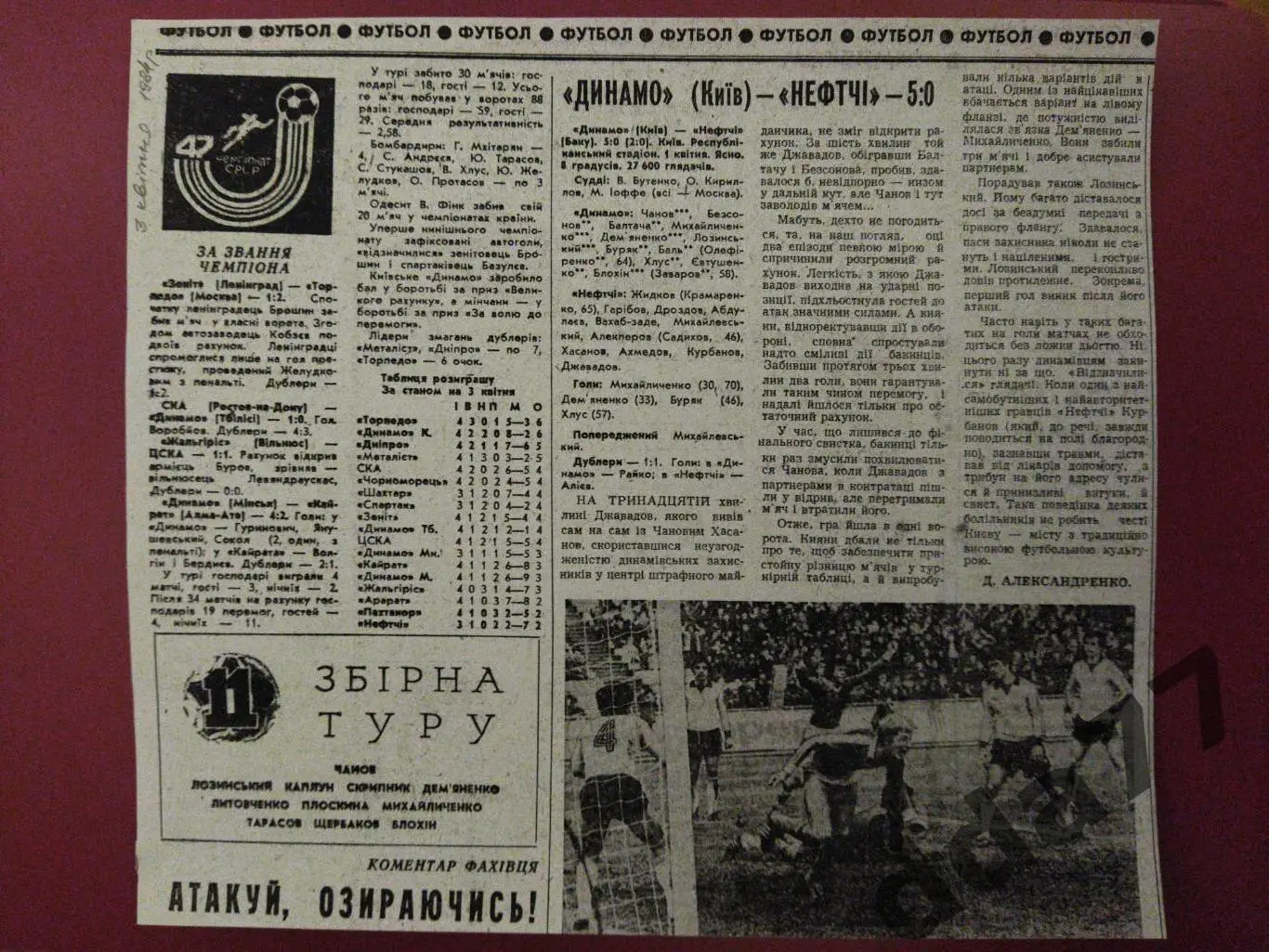 (4346) копия,Спортивна газета 3.04.1984 Динамо Киев - Нефтчи Баку...