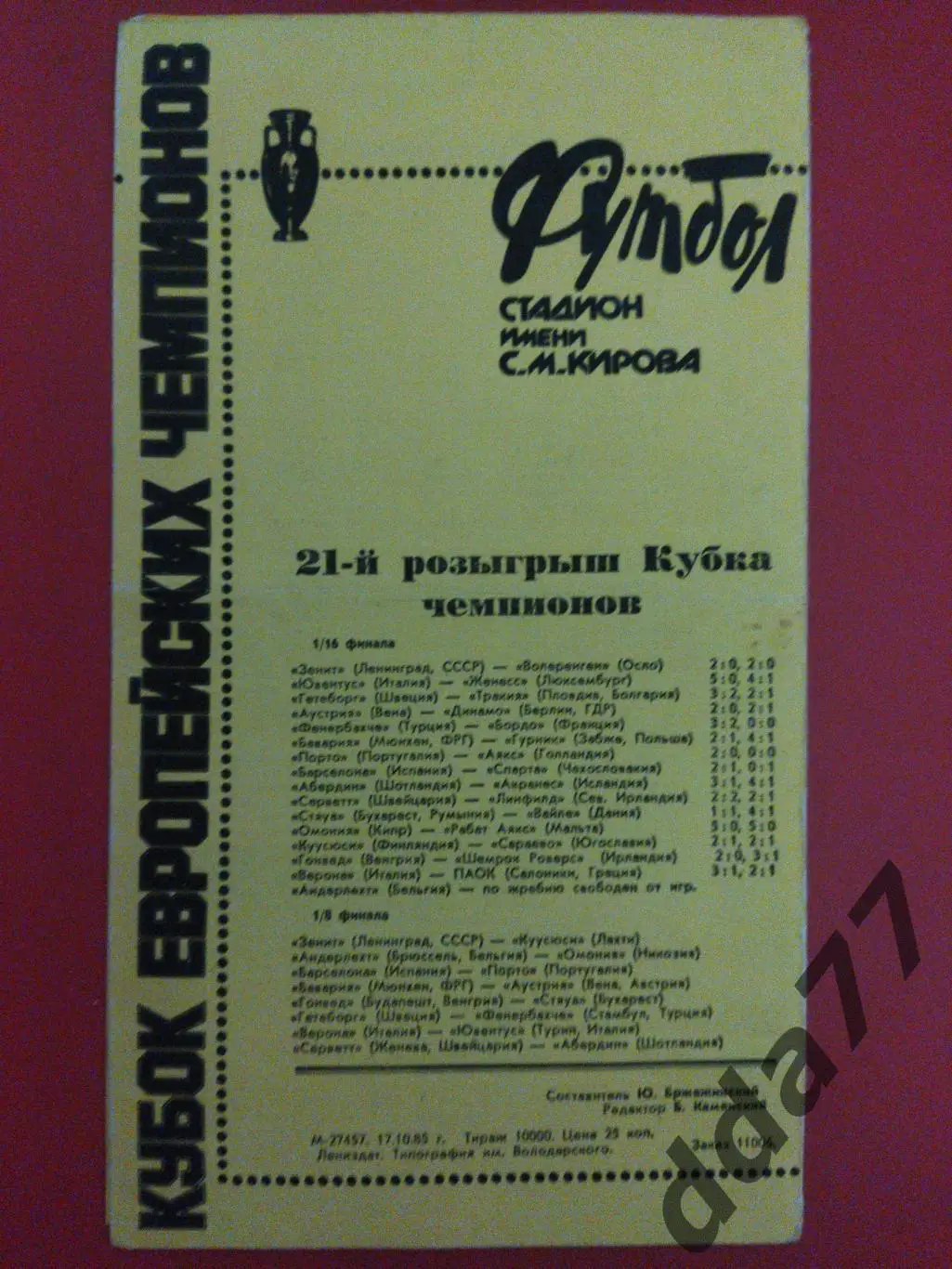 (5869) Зенит Ленинград - Куусюси Финляндия 23.10.1985. 1