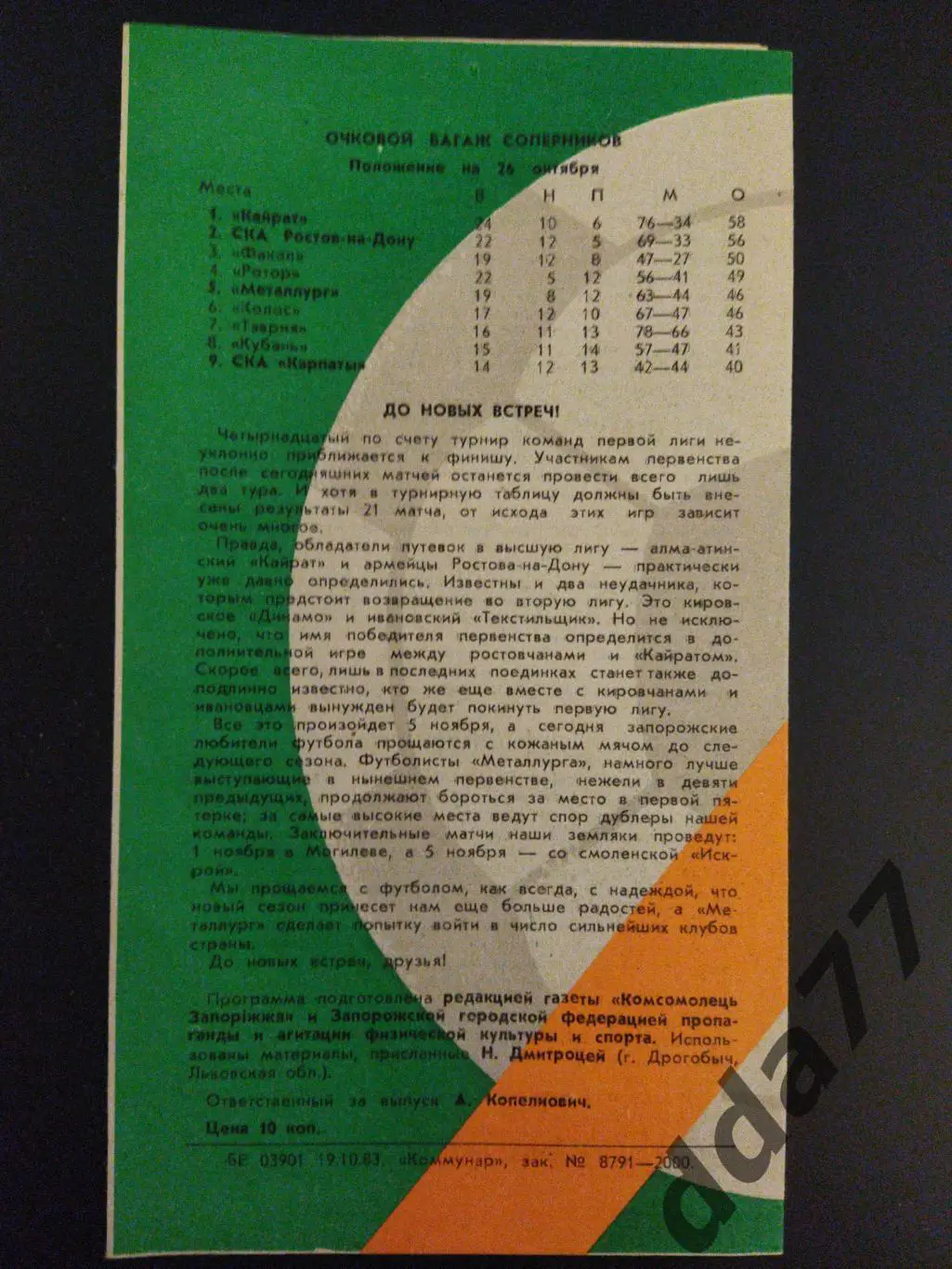 (5892) Металлург Запорожье - СКА Карпаты Львов 26.10.1983 1