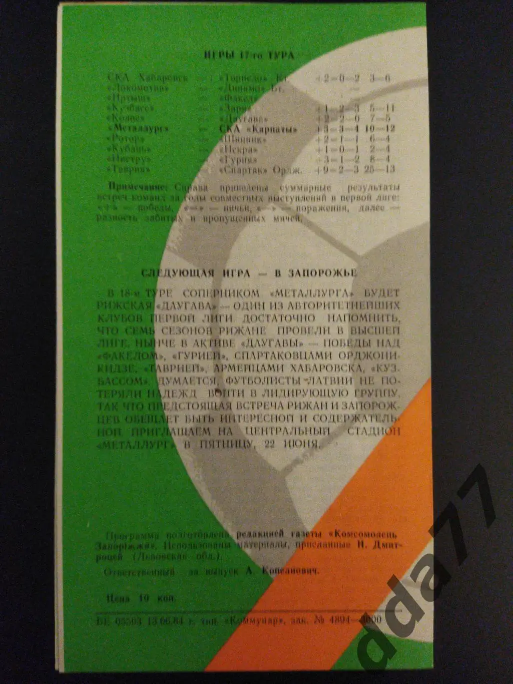 (5891) Металлург Запорожье - СКА Карпаты Львов 19.06.1984 1