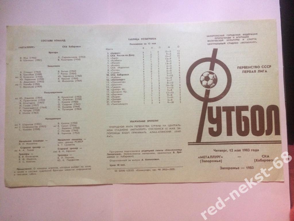 Металлург Запорожье - СКА Хабаровск 12.05.1983