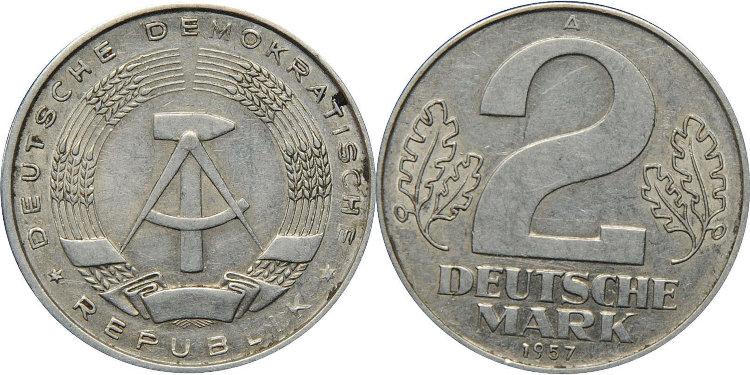 Монета Германии (ГДР) (2 марки 1957 года)
