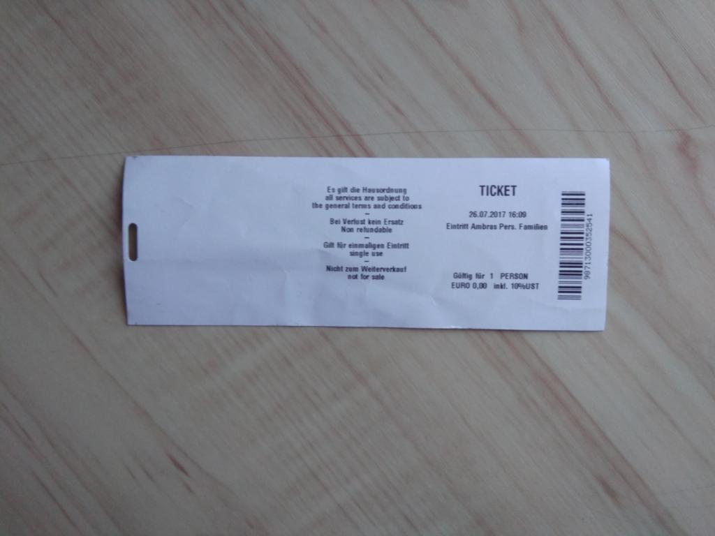 Билет в замок Амбрас (Инсбрук). 26.07.2017 1