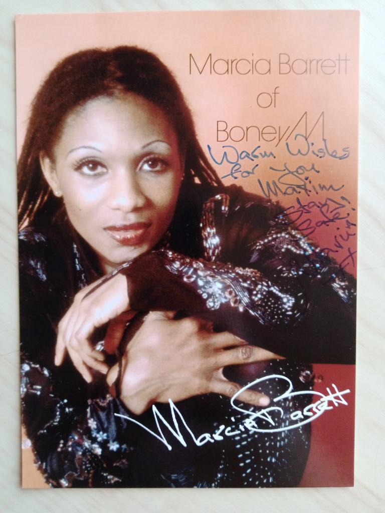 Оригинальный автограф Марсия Баррэтт (экс-солистка группы Boney M. (Бони М.) 2