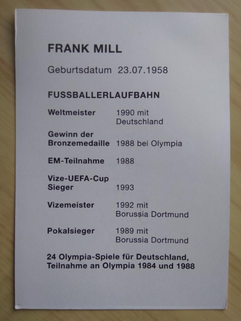Автограф Франк Милль (чемпион мира: 1990 г., 3 место чемпионата Европы: 1988) 1
