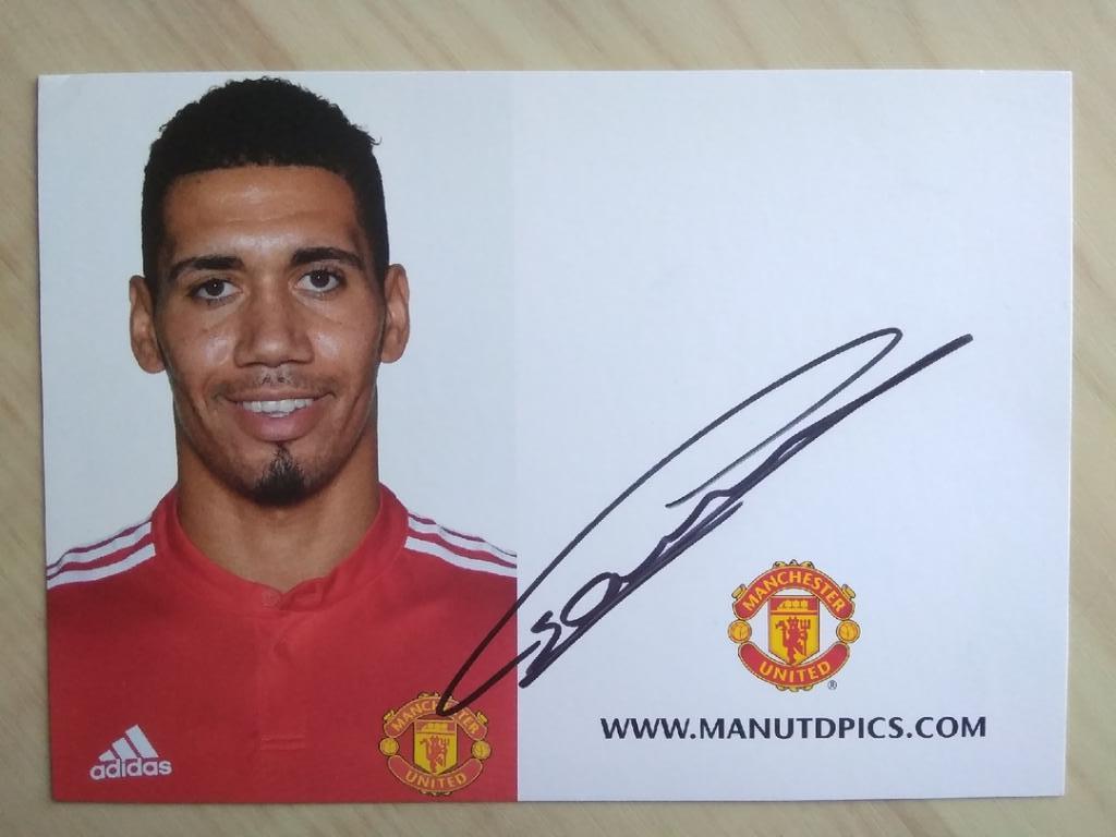 Автограф Крис Смоллинг на оригинальной карточке ФК Манчестер Юнайтед