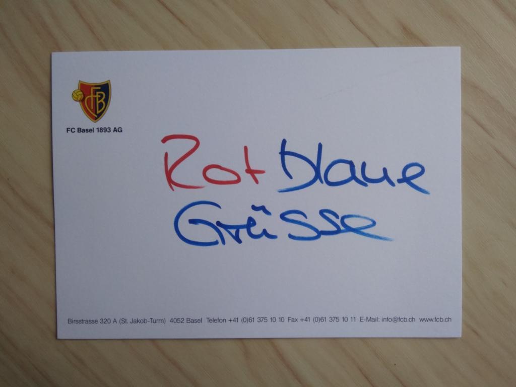 Карточка ФК Базель с надписью Rot blaue grusse