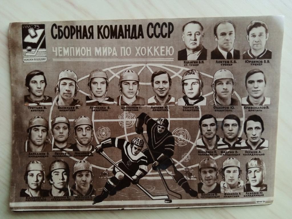 Карточка с автографами сборной СССР по хоккею 1975 года: Харламов, Петров и т.д.