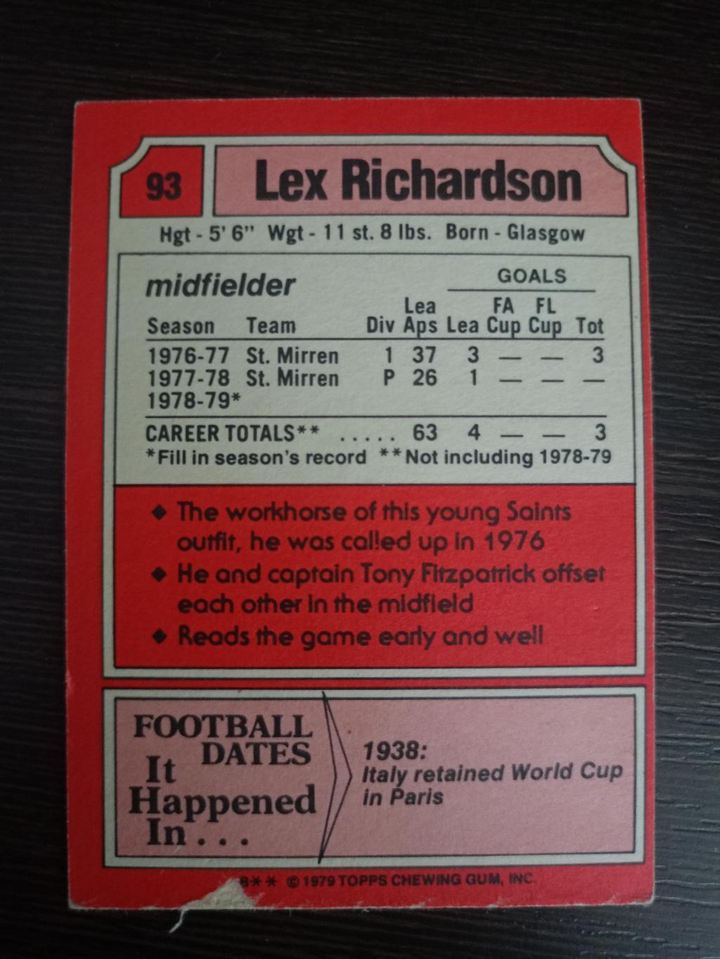 Карточка Topps Lex Richardson (1979 г.) 1