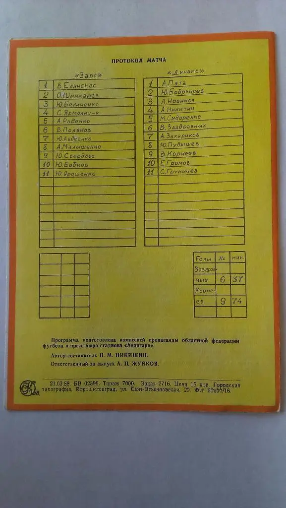 Заря (Ворошиловград) - Динамо (Ставрополь) - 1988 - 1 лига 1