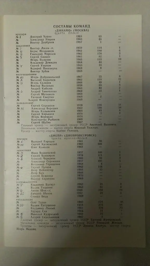 Днепр - Динамо (Москва) - 1988 + бонус - статья с отчетом об игре 1