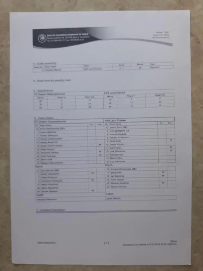 Днепр (Днепропетровск) - Лех (Польша) 19.08.2010 протокол + пресс кит. 2