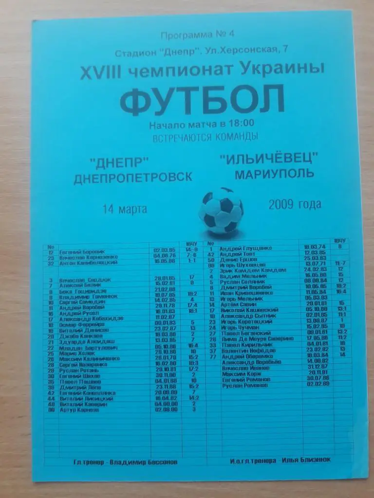 Днепр (Днепропетровск) - Ильичевец (Мариуполь) 14.03.2009