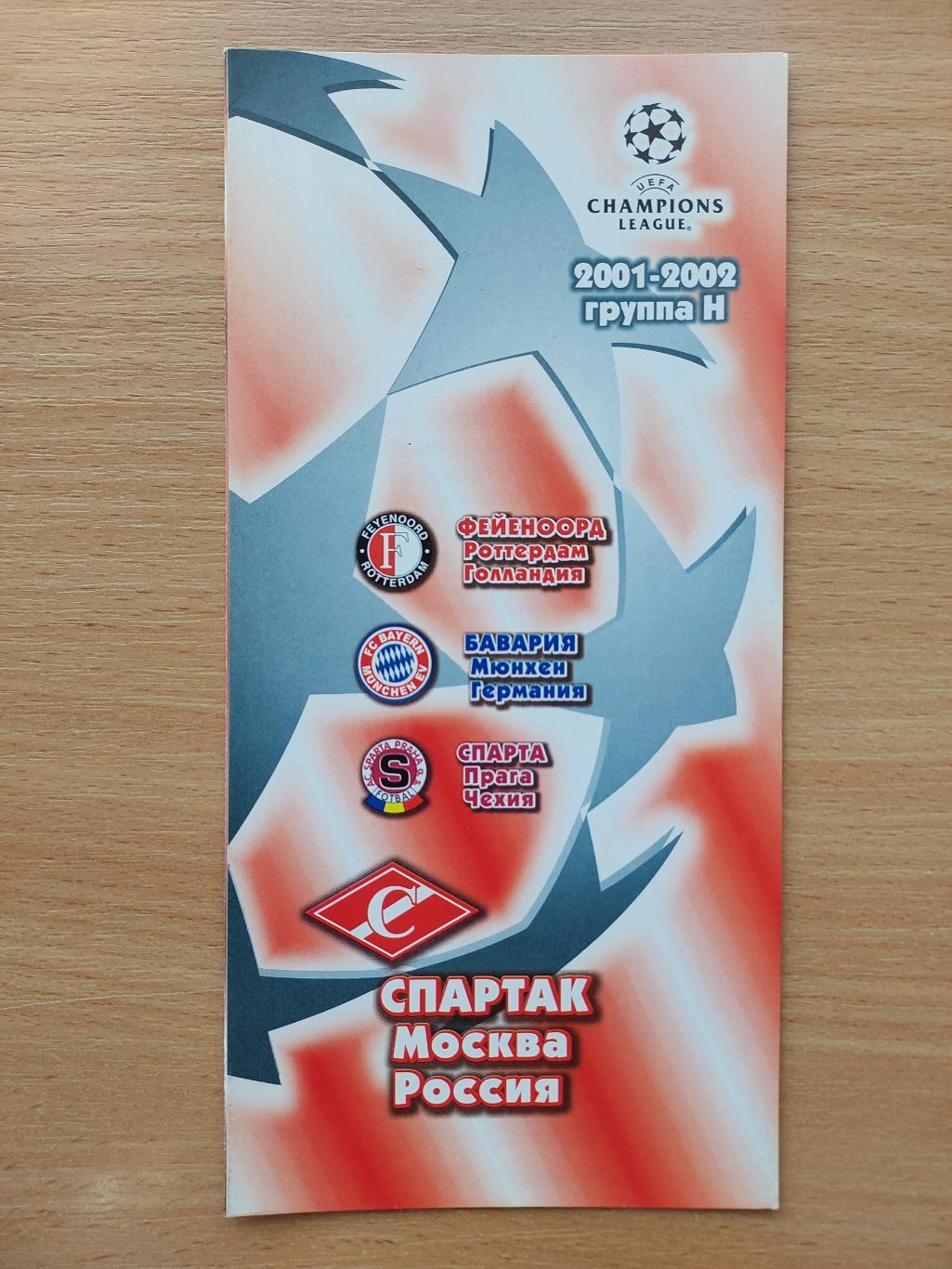 Спартак(Москва), Бавария(Киев), Фейеноорд(Нидерланди), Спарта(Прага) 2001 Группа