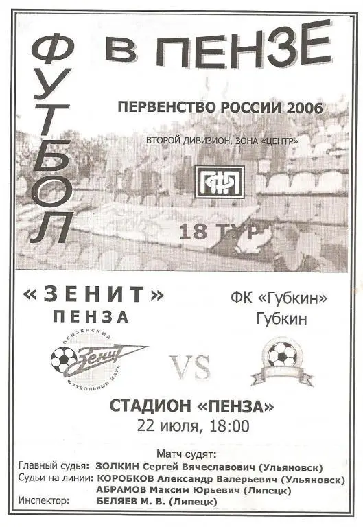 Зенит Пенза - ФК Губкин 2006 год