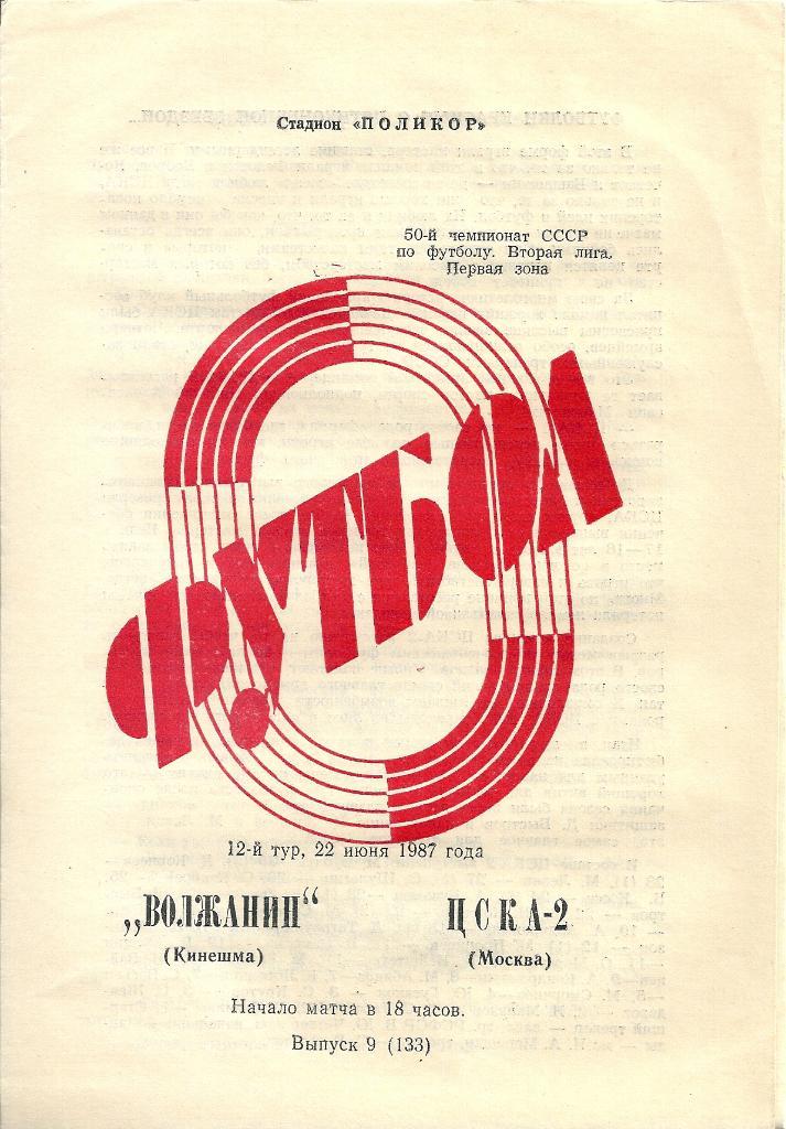 Волжанин Кинешма - ЦСКА-2 Москва 1987 год