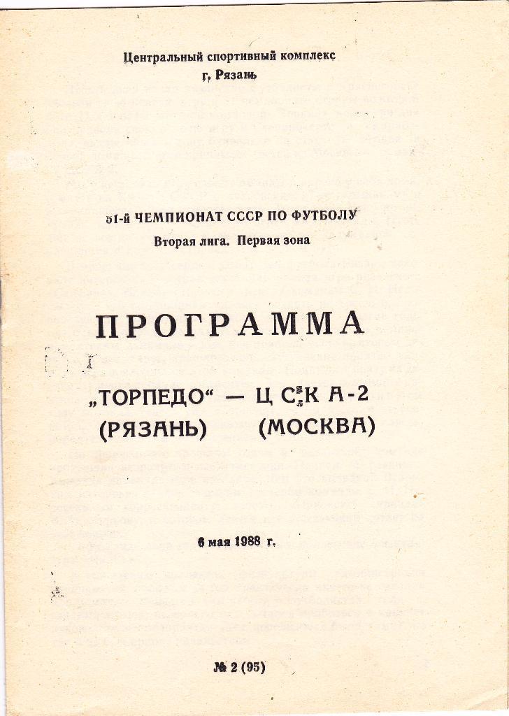 Торпедо Рязань - ЦСКА-2 Москва 1988 год