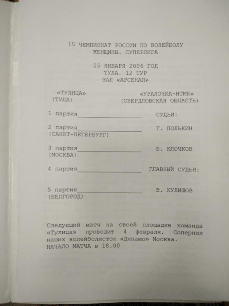 Тулица Тула - Уралочка Екатеринбург 2005/2006 год 1