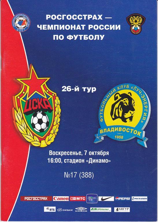 ЦСКА Москва - Луч - Энергия Владивосток 2007 год