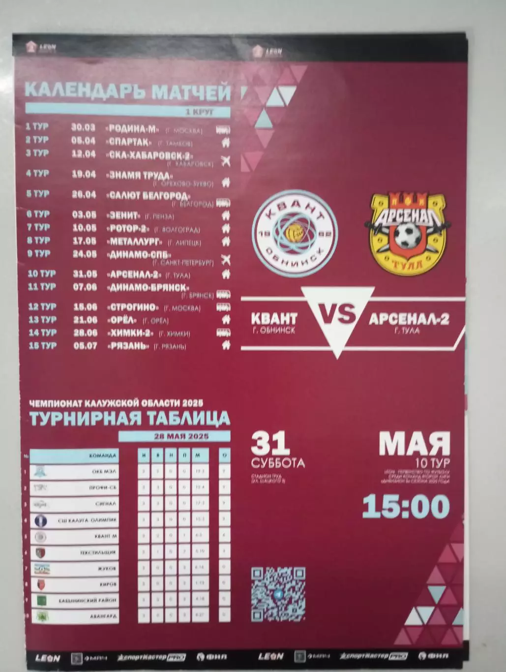 Квант Обнинск - Арсенал - 2 Тула 2025 год