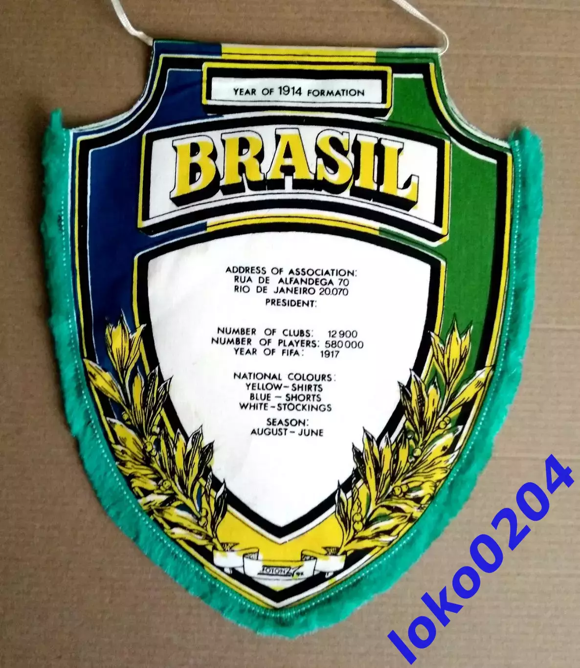 Вымпел. Федерация футбола БРАЗИЛИИ. 1