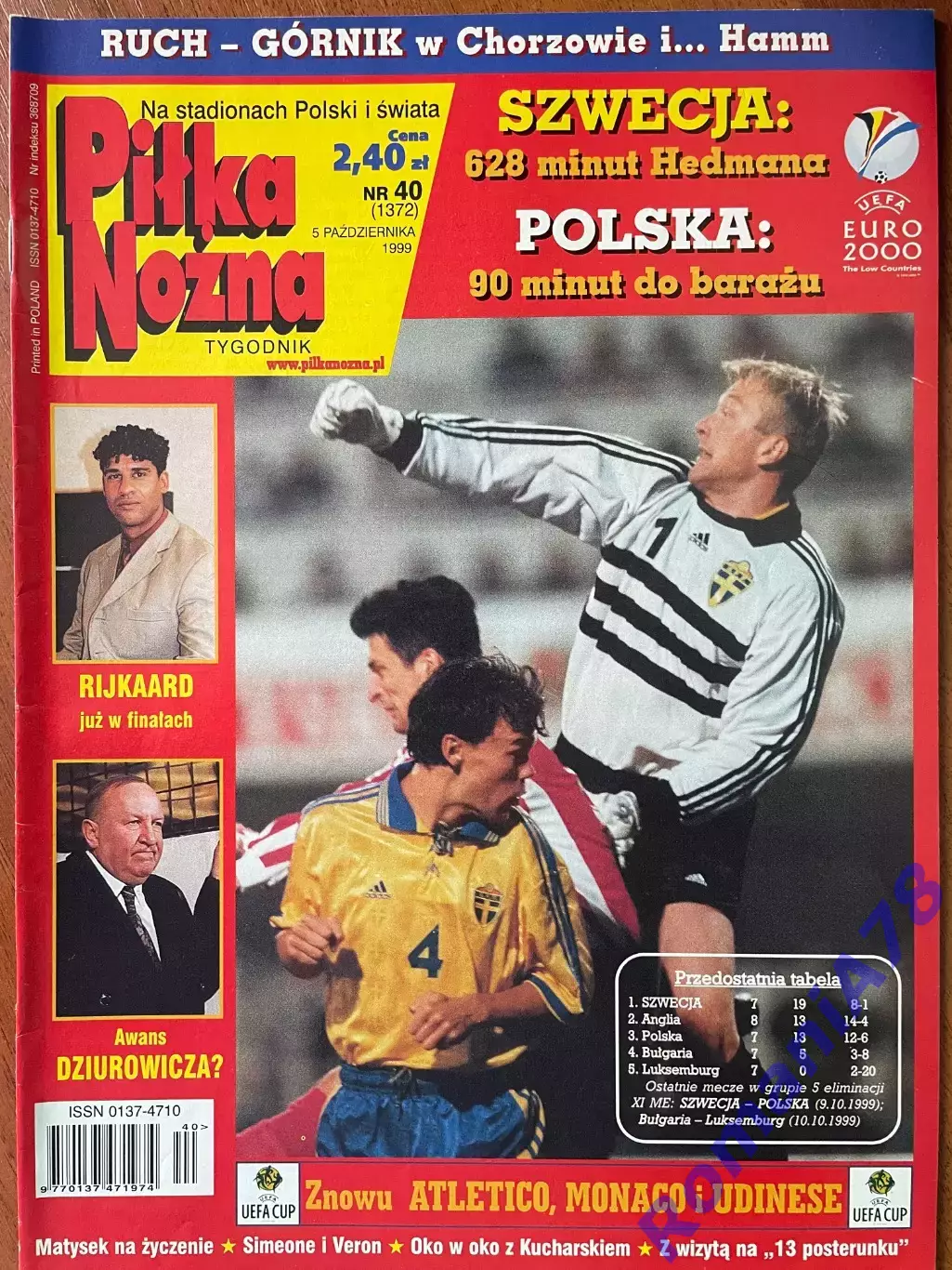 Журнал. Футбол Pilka Nozna N40/1999 Постер Швеція,Польща