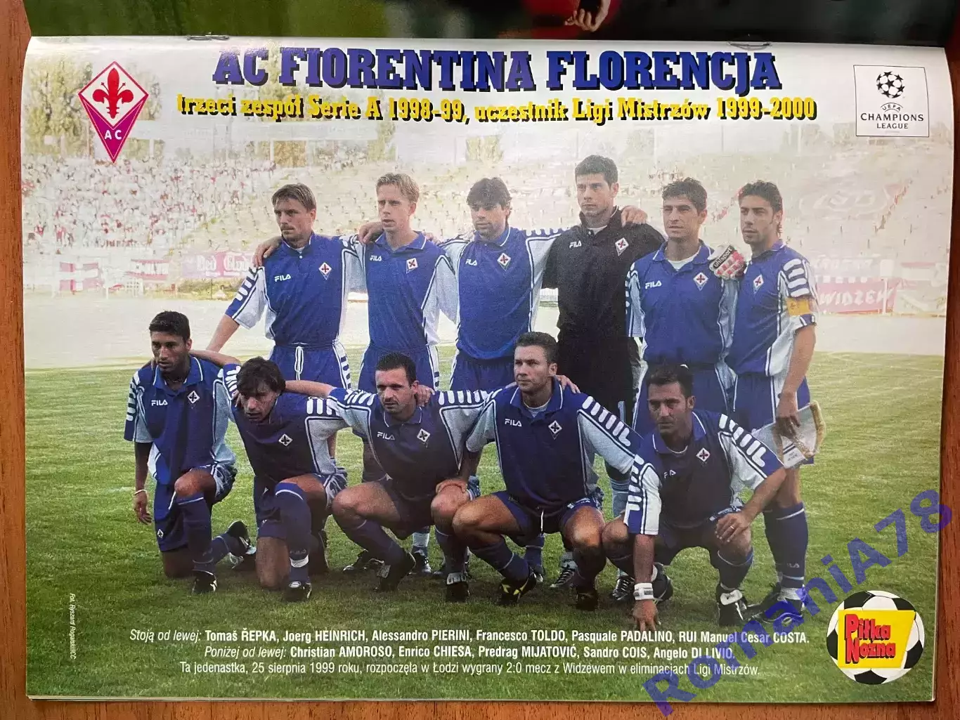 Журнал. Футбол Pilka Nozna N36/1999 Постер Фіорентіна,Дудек. 1