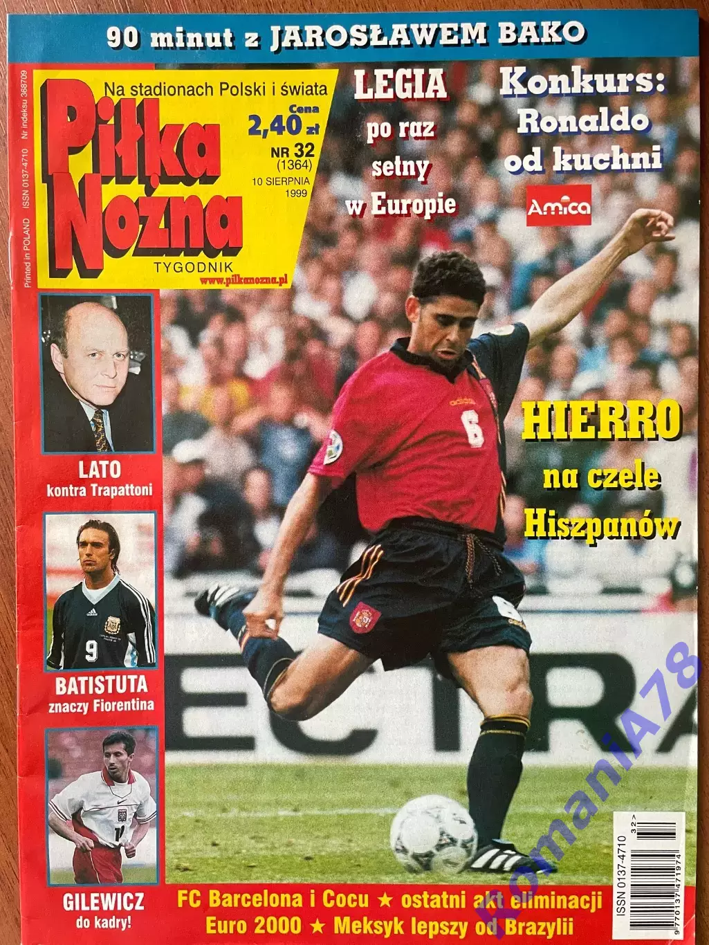 Журнал. Футбол Pilka Nozna N32/1999 Постер Легія,Бусуттіл, Бако,Коку