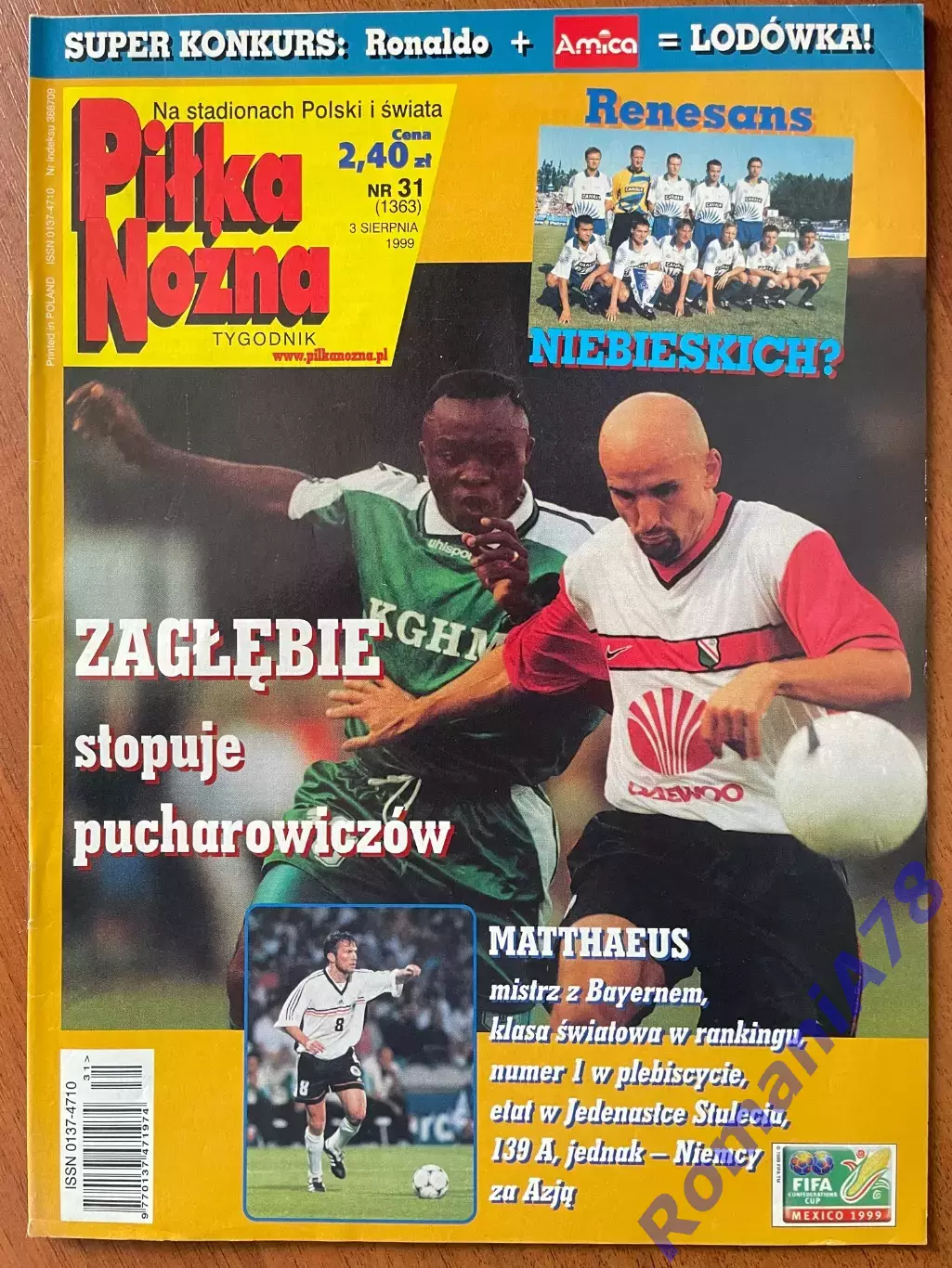Журнал. Футбол Pilka Nozna N31/1999 Постер Мальта,Рух,Ковач,Якубовскі.