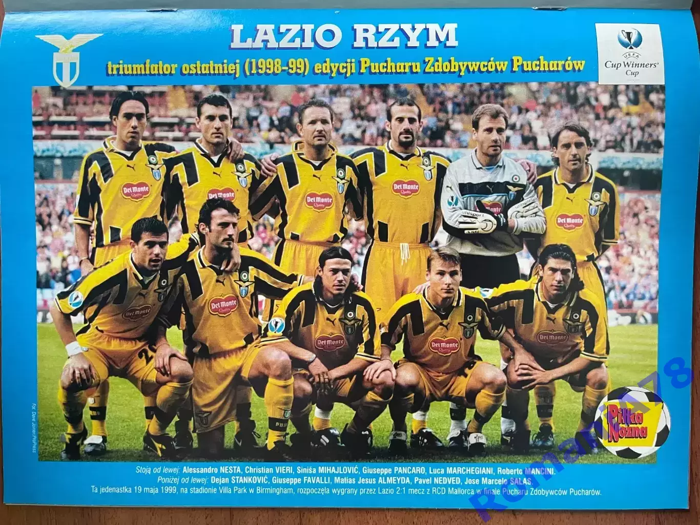 Журнал. Футбол Pilka Nozna N29/1999 Постер Лаціо. 1