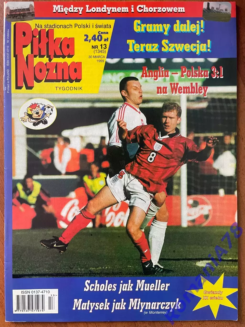 Журнал. Футбол Pilka Nozna N13/1999 Постер Барселона,Полонія,Млинарчик.